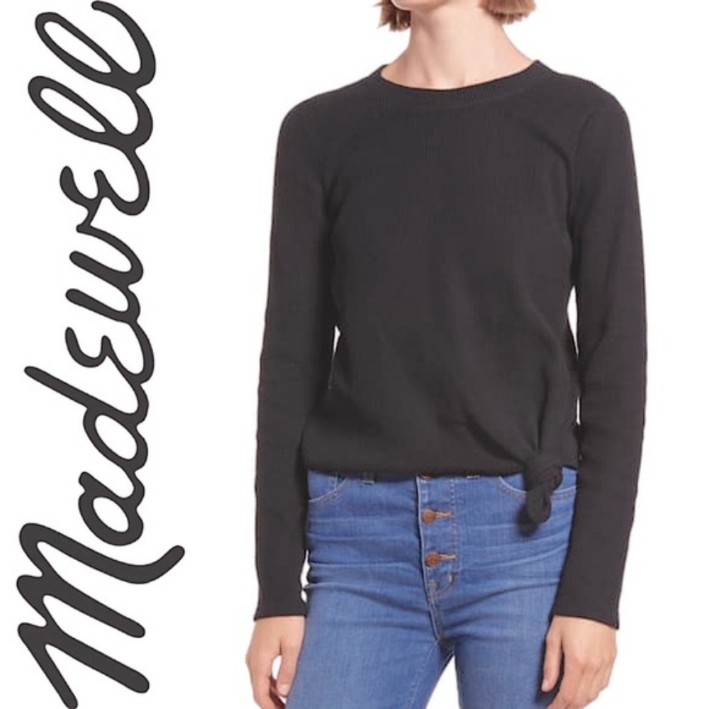 Madewell Texture & Thread Sweater Top Jacquard Knot Ribbed Knit Charcoal Gray